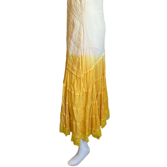 Alberto Makali Ombre Yellow Asymmetrical Crochet Look Midi SunDress Y2K sz 8 - Picture 7 of 10
